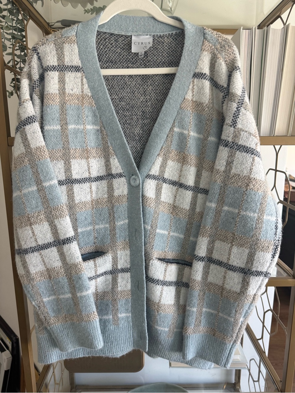 Cyrus Light Blue Plaid V-Neck Cardigan